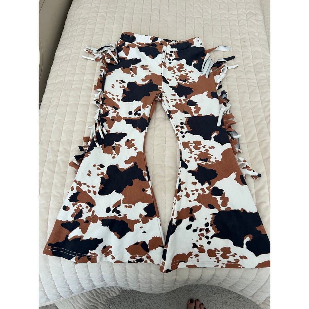 Toddler Cow Print Pants with Fringe